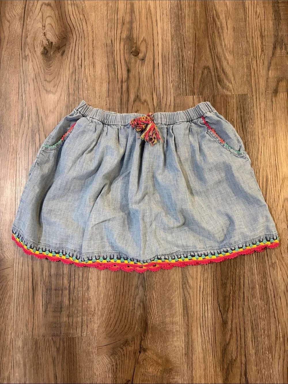 GAP Light Blue Chambray Mini Skirt with Neon Trim